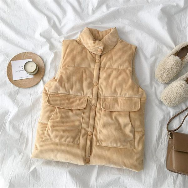 

women's vests gowyimmes autumn women corduroy cotton vest lady sleeveless down coat short paragraph female winter outwear 694, Black;white