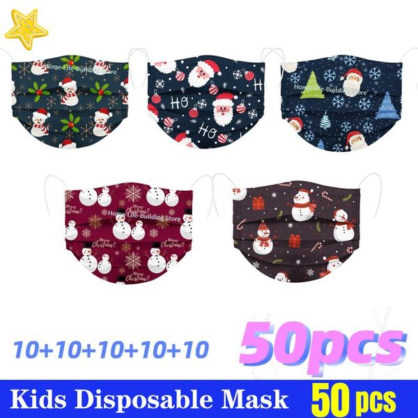 

other event & party supplies 50pc kids christmas disposable masks printed soft face cover 3-layer child dustproof pm2.5 earloop banda