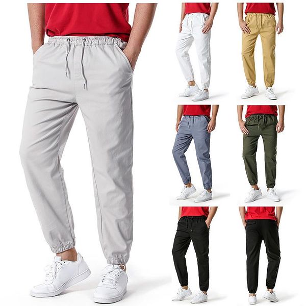

spring/summer loose trousers men's lace-up drawstring casual pants jogging stretch sweatpants men, Black