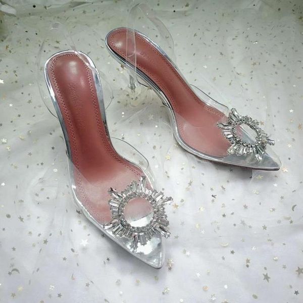 

sandals fashion crystal shoes transparent glass heel high heels pointed toe rhinestone hollow women's 34-40, Black
