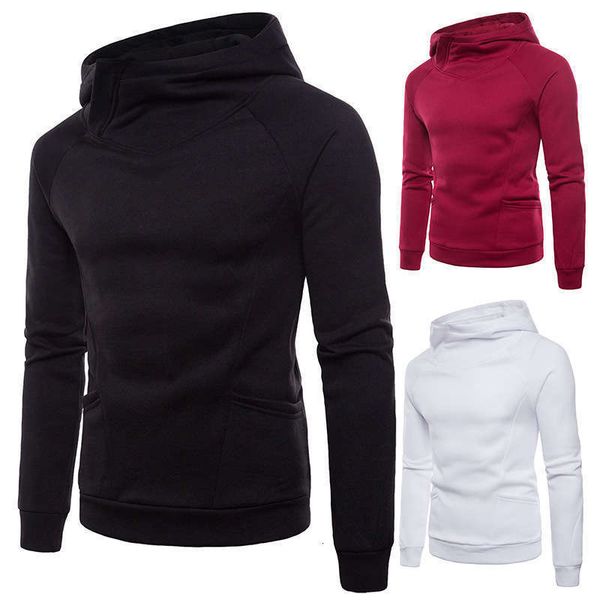 

solid color sweater tracksuits big body fashion design high collar men's hooded sportswear b5544, Gray