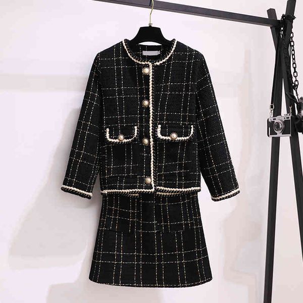 

skirts vintage autumn elegant winter woolen 2 woman's ensemble tweed jacket%upper waist mini skirt define women's clothes, Black