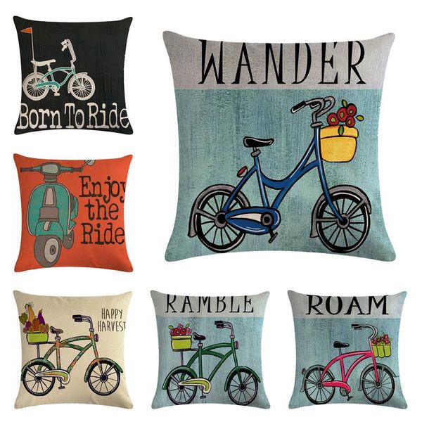 

cushion/decorative pillow 45*45cm bicycle rideto live pattern cotton linen throw cushion cover home decoration sofa bed decor decorative pil