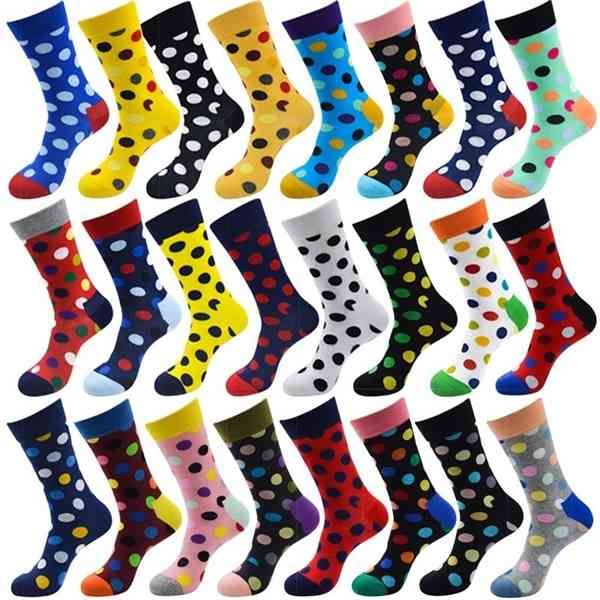 Peonfly Yeni 2020 Geldi Mutlu Erkekler Renkli Nokta Tasarım Penye Pamuk Eğlence Çorap Komik Hediye Mutluluk X0710