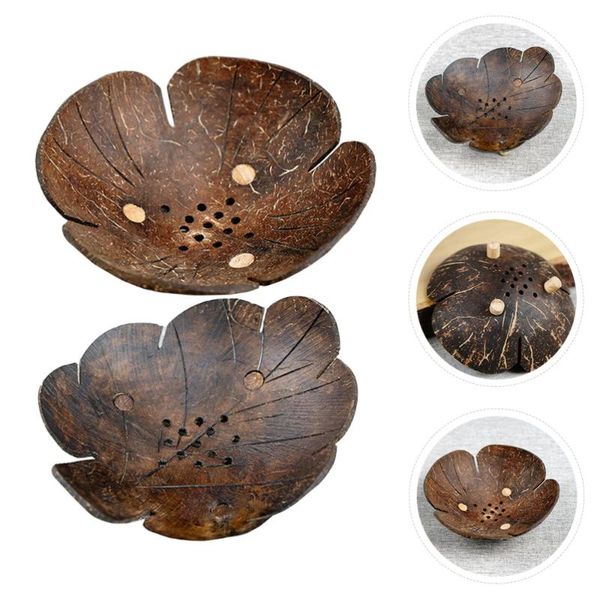 

2pcs coconut shell bowl smooth candy snack household soap drain plates bowls