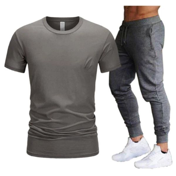 

men's tracksuits casual sportsuit summer suit two piece t-shirt brand s-2xl, Gray