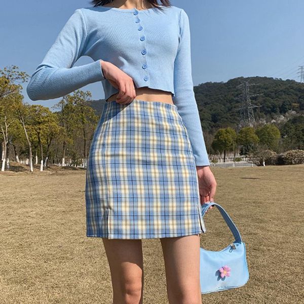 

skirts summer harajuku plaid pencil womens high waist mini lining with shorts 2021 korean streetwear vintage skirt, Black