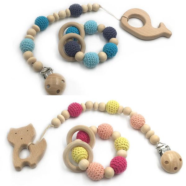 

diy baby holders pacifier chain clips crochet natural wooden teething beads cartoon infant feeding newborn teeth practice toys teether acces