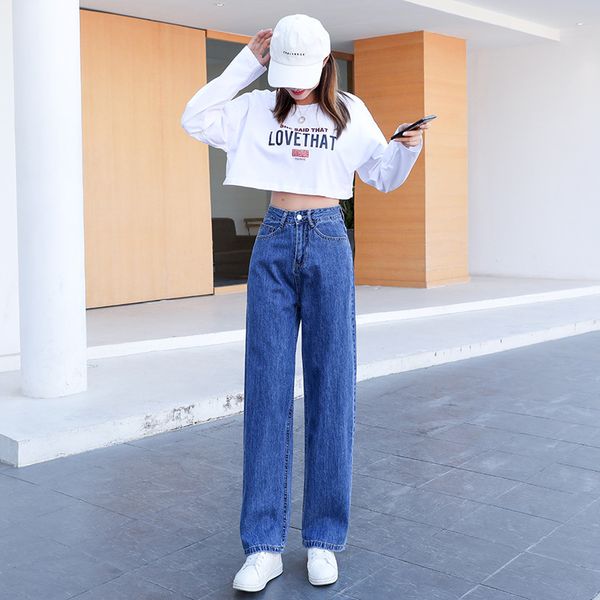 

women's jeans high waist wide leg slim jeans, Blue