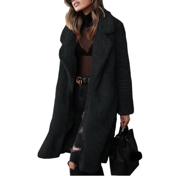 

women's jackets winter jacket womens ladies warm artificial wool coat lapel outerwear manteau femme hiver chaqueta mujer, Black;brown