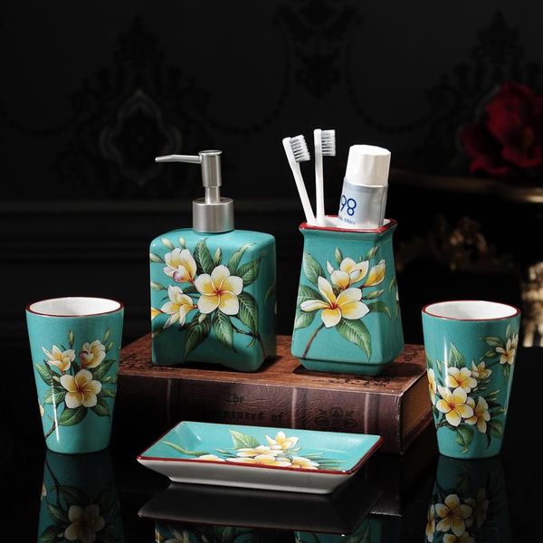 

chinese style home decor wedding gift bath ceramic bathroom accessories set soap dish toothbrush holder dispenser accessory