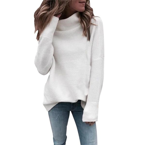 

women's sweaters autumn winter women high neck turtleneck solid color pullover long sleeve loose knitted sweater jumper soft warm pull, White;black