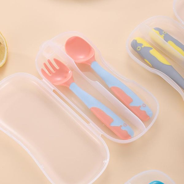 

flatware sets baby gadgets tableware set children utensil with storage box toddler dinnerware cutlery cartoon infant feeding spoon fork