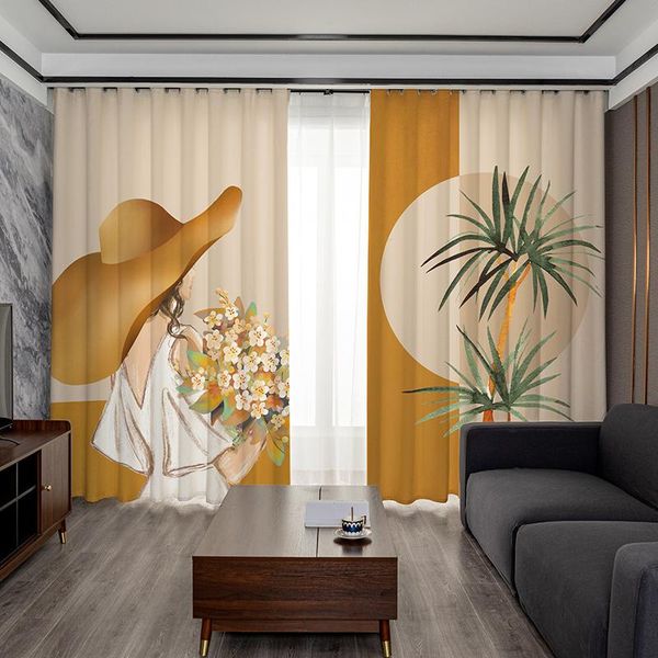 

curtain & drapes high level luxury curtains high-precision plant fresh color printed for living room bedroom modern nordic window