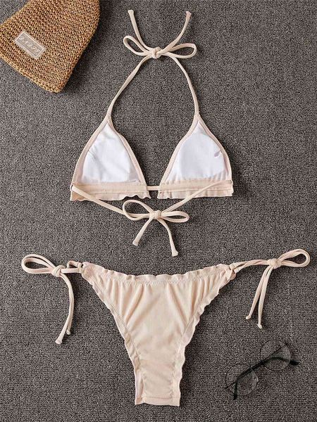 

ribbed bikinis womens swimsuits micro ruffle swimwear push up biquini strap halter bathing suits 2021 solid bow beachwearing