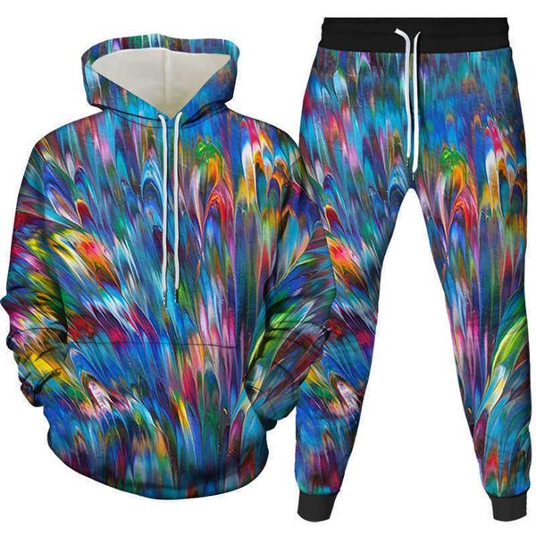 

tracksuits autumn 3d men's personalized print hooded loose sweater sportswear two piece set, Gray