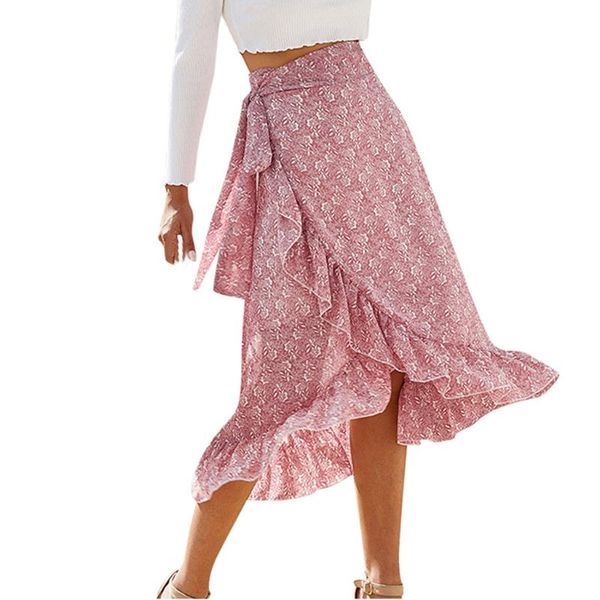 

women's ladie high waist skirts floral summer ruffle bow tie skirt ladies streetwear slim bottoms saias 2021, Black