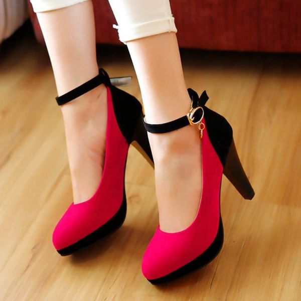 

spring summer famale buckle strap high heel pumps fashion platform women elegant wedding shoes woman dress, Black