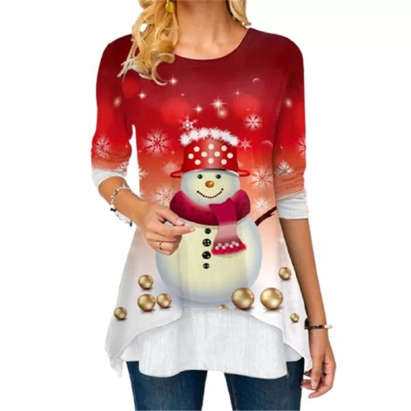 

women's t-shirt women christmas snowman print t shirt long sleeve loose casual cartoon shirts fashion autumn ladies merry, White