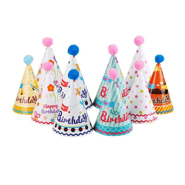 

party hats 10pcs cake birthday cone with pom poms for children