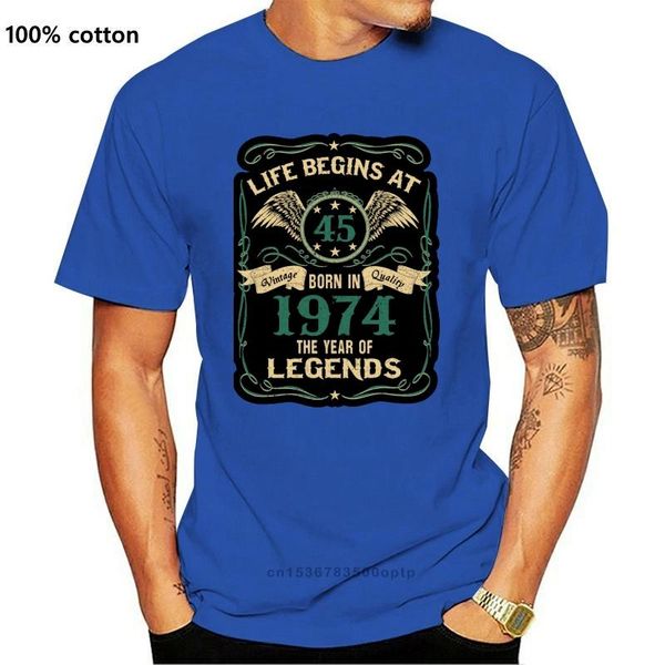 

men's t-shirts life begins at 45 legends are in 1974 t shirt casual print male summer style crew neck cotton normal famous, White;black