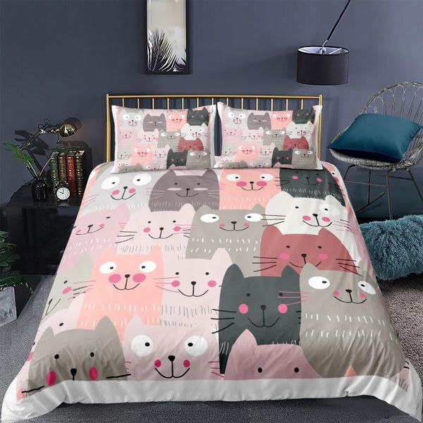 

bedding sets cartoon cat duvet cover set animal print with pillowcase 2/3pcs comforter for bedroom decor