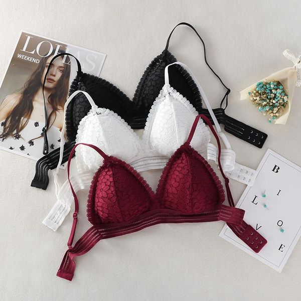 

bras sp&city lace triangle cup hollow women's bra vintage push up with padding seamless backless clothing for women, Red;black