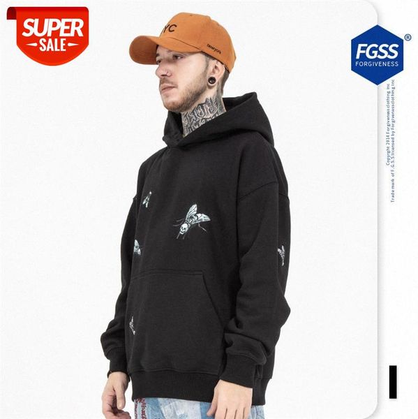 

autumn and winter personality tide brand fly high street embroidery letters loose hooded sweater men #jg3l, Black