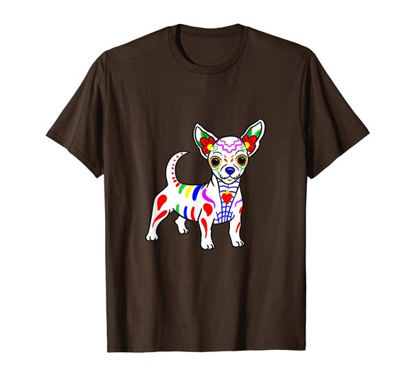 

chihuahua sugar skull dia de los muertos, day of the dead t-shirt, White;black