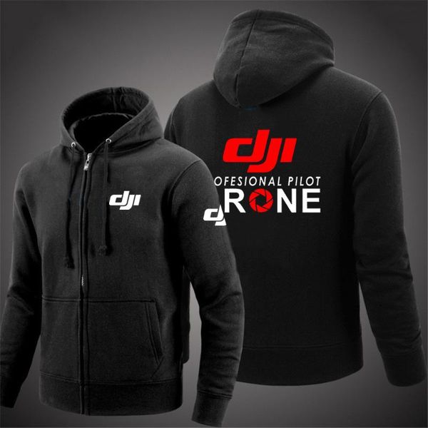 

men's hoodies & sweatshirts 2021 men dji professional pilot drone logo fashion zipper hoodie printed casual pocket jacket coat, Black