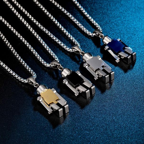 

pendant necklaces hip hop robot necklace for men punk stainless steel quality titanium, Silver
