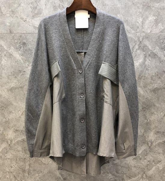 

women's jackets fashion sweater cardigan 2021 autumn winter casual clothing women v-neck color block patchwork back button loose coat, Black;brown