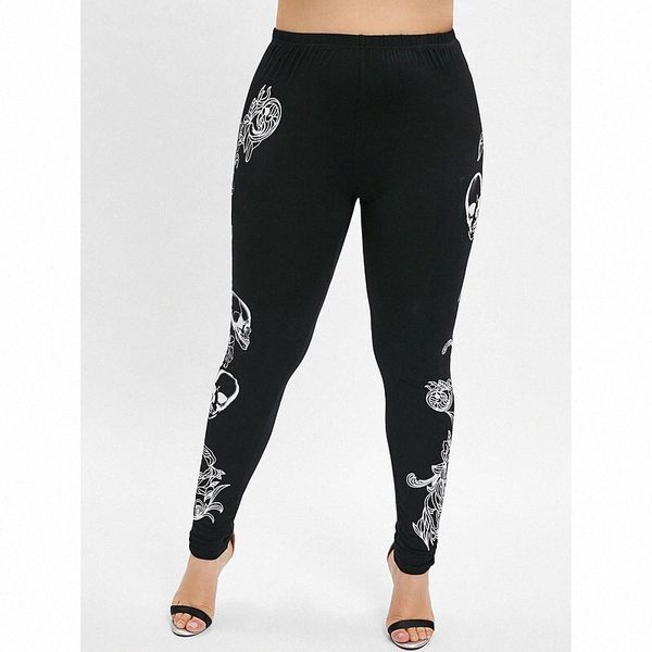 

women's casual / sporty athleisure tights leggings elastic waist print full length pants weekend yoga stretchy plants skull tummy contr, Black