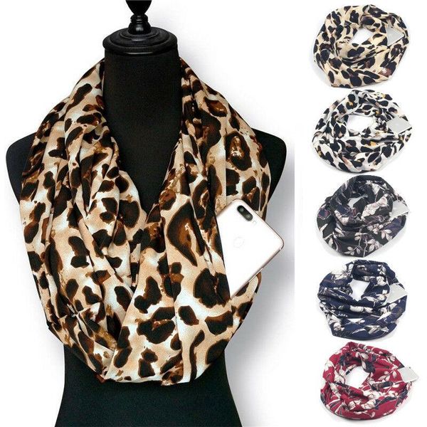 

scarves 2021 scarf women with zipper pocket floral print winter neck convertible infinity windproof loop warmer, Blue;gray
