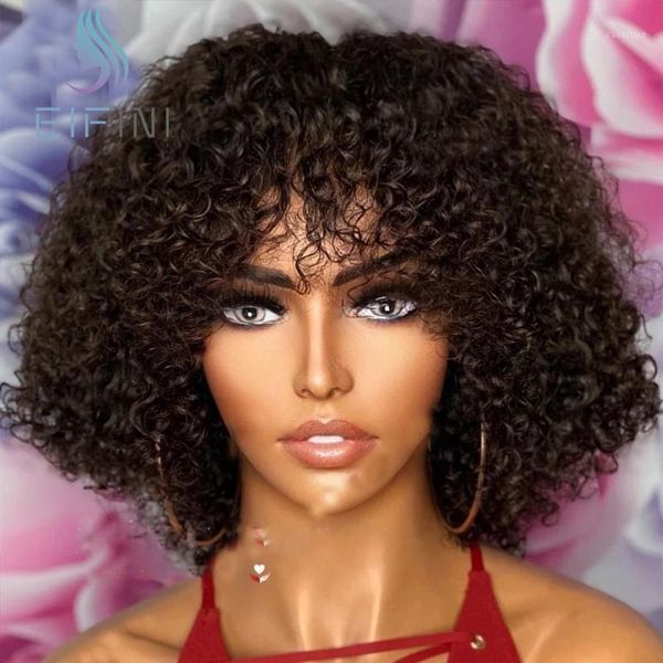 

jerry curly human hair t part lace wigs pre plucked natural color brazlian remy with baby for black women eifini1, Black;brown