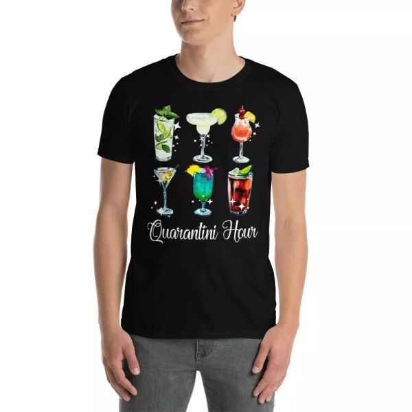 

quarantini hour funny quarantine cocktail drinking lover gifts t-shirt, White;black