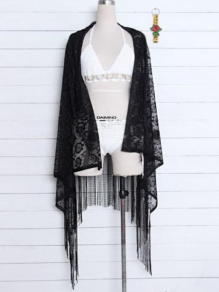 

women's swimwear women fringed beach dress bikini shawl suncreen sunwear lace vail one piece skirt blouse biquini vestidos, White;black