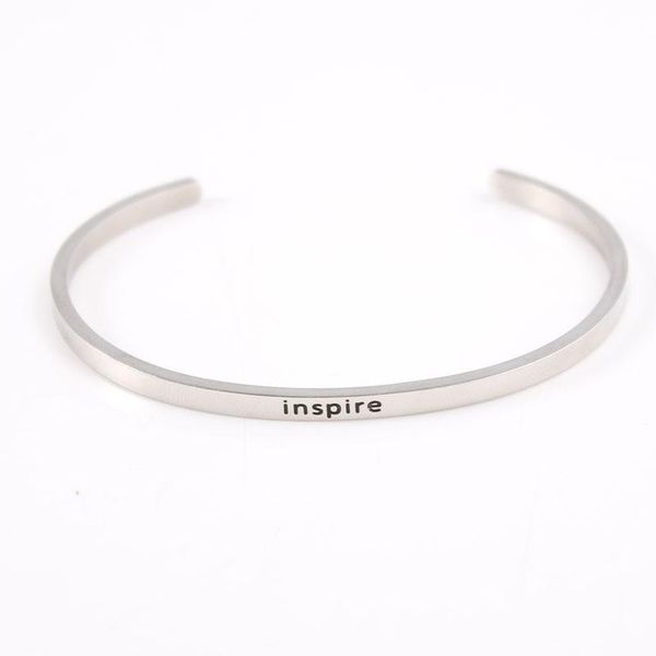 

bangle 316l stainless steel wear your inspiration mantra bracelet engraved inspire quote hand imprint bracelets for women men, Black