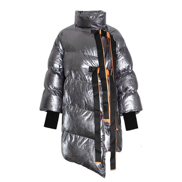 

winter personality hip-hop loose heat down padded female jacket fashion irregular thick hoodie, Black