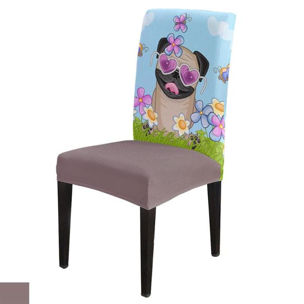 

chair covers pug dog flower funny cartoon cover for dining room chairs high back living sets home kitchen