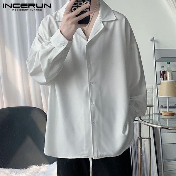 

men's casual shirts 2021 fashion men shirt solid color streetwear turn down collar long sleeve camisa masculina button loose clothing 5, White;black