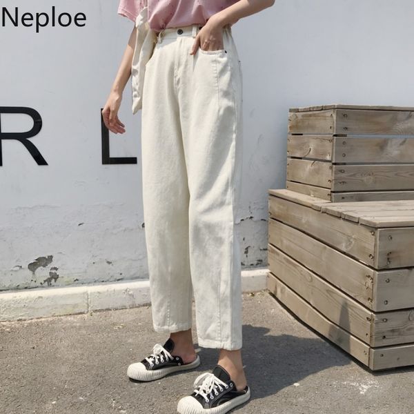 

neploe woman jeans spring simple casual high waist wide leg pant korean style vintage loose straight denim ankle-length trousers 210422, Blue
