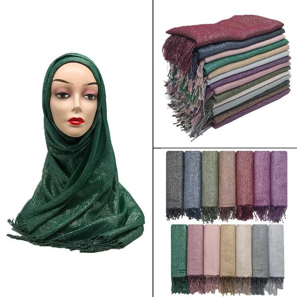 

scarves fashion trendy shiny pure color fringed women shawl long tassels islamic solid hijab, Blue;gray