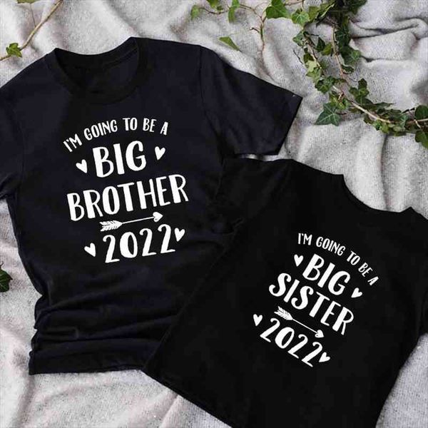 

kids summer children short sleeve t shirt promoted to big sister brother 2022 letter print clothes, Blue