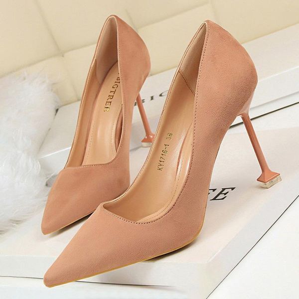 

dress shoes bigtree fashion woman pumps suede high heels women office stiletto ladies pointed toe 9.5 cm, Black