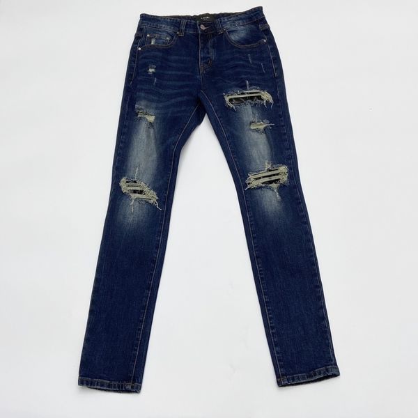 

chao brand am blue parquet jeans gaojie stretch slim fit men's slp pants patch