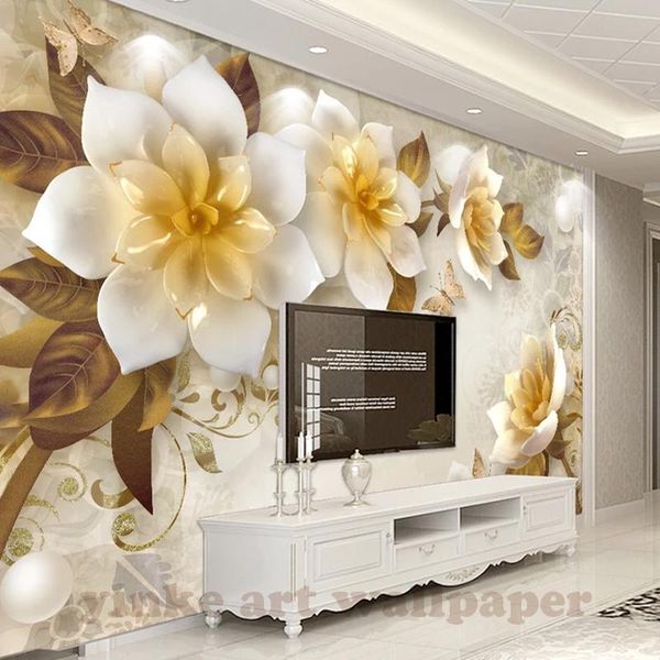 

wallpapers custom po wallpaper murals 3d stereo relief camellia european vintage living room non-woven fabric for walls 3 d