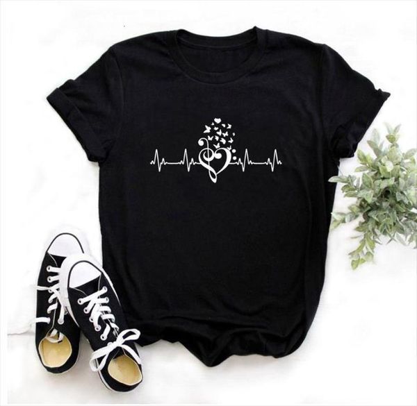

electrocardiogram heart print men short sleeve o neck loose ladies fashion tee clothes, White;black