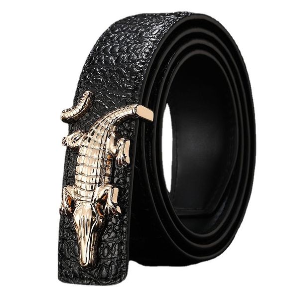 

men's fashion trend leather belt alloy button business casual dress, Black;brown