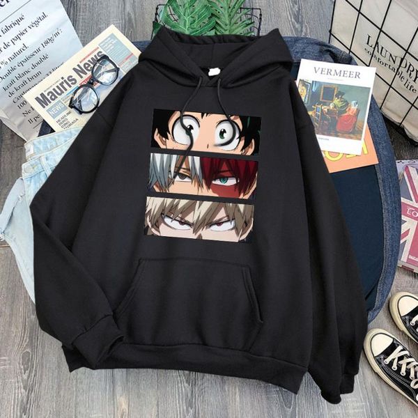 

women's hoodies & sweatshirts my hero academia cute anime printed hoodie woman 2021 comfort simple hooded harajuku casual fashion lace-, Black